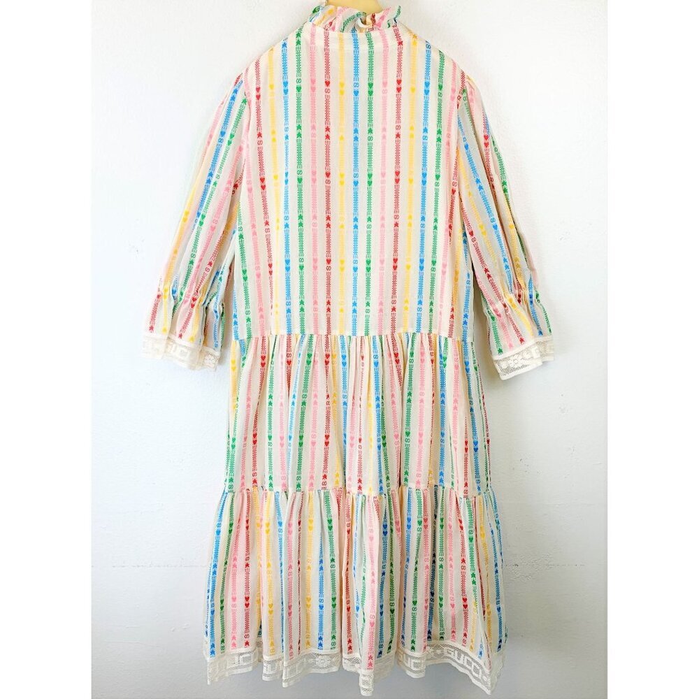 NWT Gucci Kids cotton Multicolor embroidered stripe dress size 12 - Picture 3 of 11